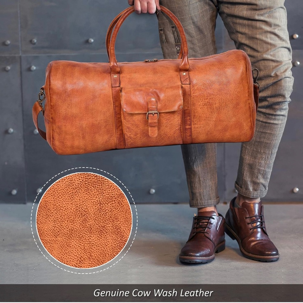 Leather Travel Duffle Bag Gym Overnight Weekend Luggage